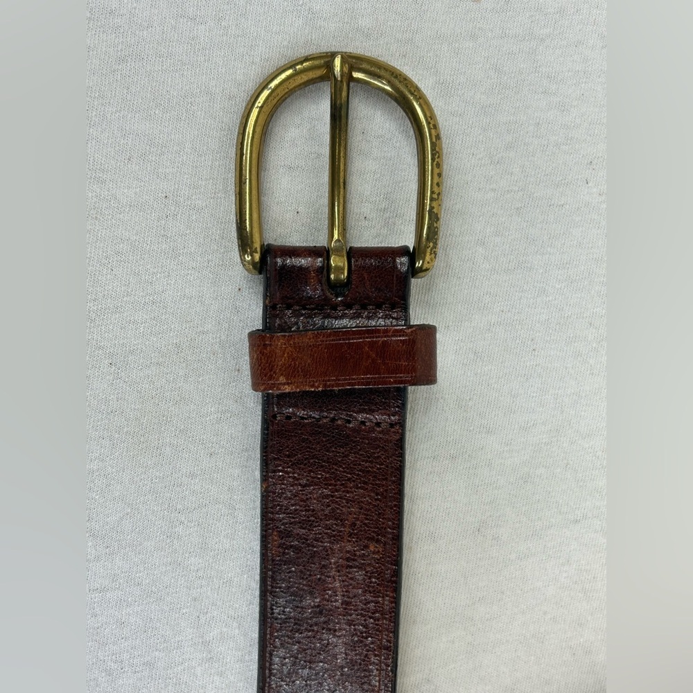 Vintage Brown Leather Belt with Brass Buckle Braided Accent Size 36/38 Mens - Picture 3 of 12